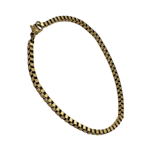 Gold Electroplate on Stainless Steel Box Chain Bracelet 8" Big Size - Picture 11 of 11